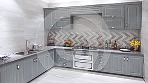 Modern luxury kitchen cook house grey cabinet
