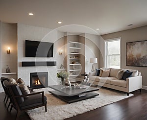 Modern luxury living room. Horizontal shot of a modern living room in an upscale home with lounge chairs