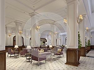Modern luxury lobby hotel interior with luxurious furniture