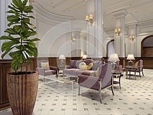 Modern luxury lobby hotel interior with luxurious furniture