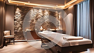 modern luxury massage room, interior design and decorative stone wall for home, hotel, office