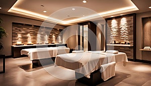 modern luxury massage room, interior design and decorative stone wall for home, hotel, office