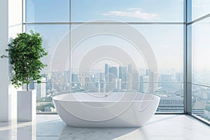 Modern luxury penthouse bathroom interior view bath bathtub apartment stylish design contemporary minimalism room villa