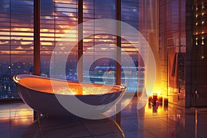 Modern luxury penthouse bathroom interior view bath bathtub apartment stylish design contemporary minimalism room villa