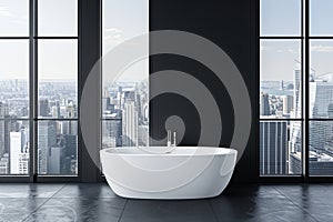 Modern luxury penthouse bathroom interior view bath bathtub apartment stylish design contemporary minimalism room villa