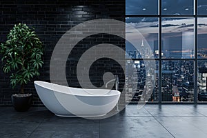 Modern luxury penthouse bathroom interior view bath bathtub apartment stylish design contemporary minimalism room villa