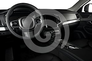Modern luxury prestige car interior, dashboard, steering whee
