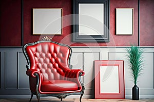 Modern luxury red armchair in the room with red walls