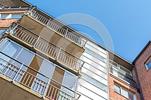 Modern Luxury Scandinavia Apartment Building wiith Blue Sky in Home Residential Area