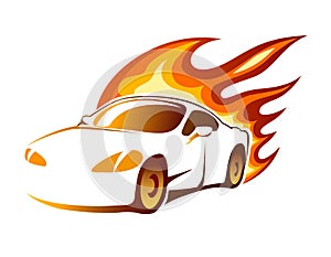 Modern luxury sporty coupe with burning flames