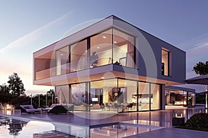 modern luxury villa at dusk