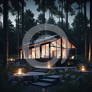 Modern luxury villa exterior in minimal style for luxury glamping.