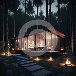 Modern luxury villa exterior in minimal style for luxury glamping.