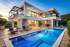 Modern luxury villa with infinity pool and panoramic views
