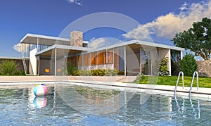 Modern luxury villa with swimming pool.