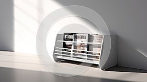 Modern Magazine Rack With Moody Shadows On Plain White Background