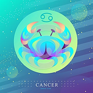 Modern magic witchcraft card with astrology Cancer zodiac sign. Crab logo design