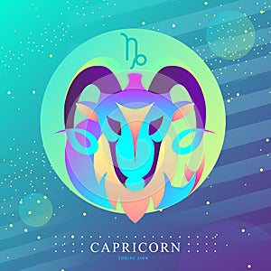 Modern magic witchcraft card with astrology Capricorn zodiac sign. Capricorn logo design