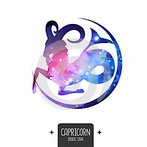 Modern magic witchcraft card with astrology Capricorn zodiac sign. Capricorn silhouette with space inside