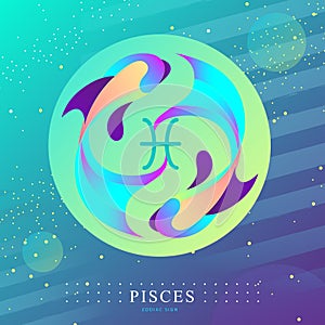 Modern magic witchcraft card with astrology Pisces zodiac sign. Koi fish logo design
