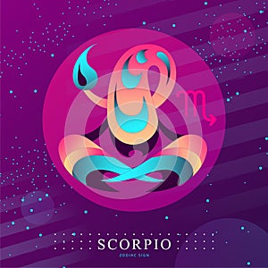 Modern magic witchcraft card with astrology Scorpio zodiac sign. Scorpion logo design