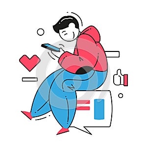 Modern male chatting dating app online flirting remotely finding partner on smartphone vector