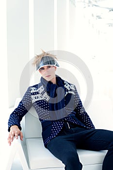 Modern male model with futuristic sci-fi visor photo