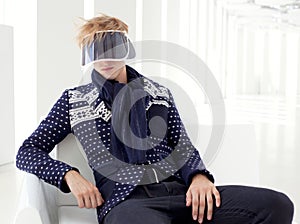 Modern male model with futuristic sci-fi visor photo