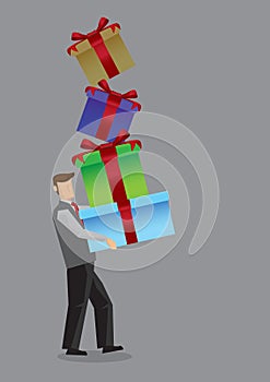 Modern Man Carrying Stack of Gift Box Vector Illustration