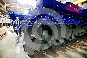 Modern manufactured agricultural disc cultivator in factory