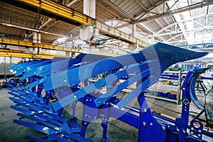 Modern manufactured agricultural reversible plow in factory