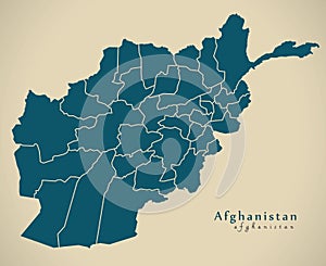 Modern Map - Afghanistan with provinces AF