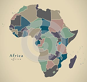 Modern Map - Africa continent with countries political colored