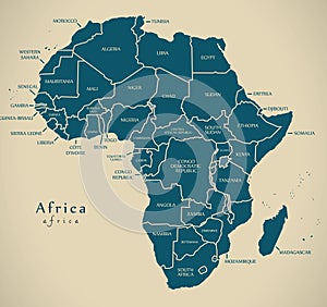 Modern Map - Africa continent with country labels