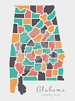 Modern Map - Alabama county map USA round shape