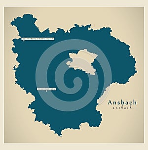 Modern Map - Ansbach county of Bavaria DE photo
