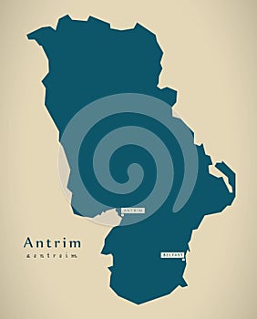 Modern Map - Antrim UK Northern Ireland