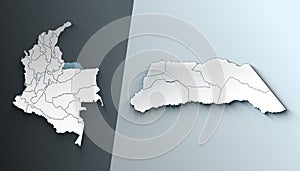 Minimalist 3D Map of Arauca Colombia Department with District Borders