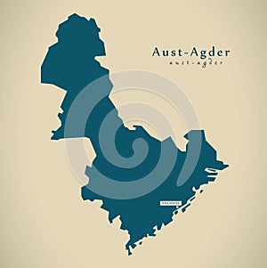 Modern Map - Aust Agder Norway NO