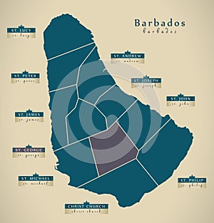 Modern Map - Barbados with detailed parishes BB