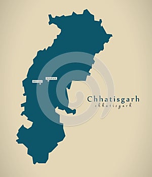 Modern Map - Chhatisgarh IN India federal state illustration