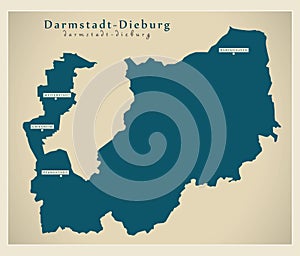 Modern Map - Darmstadt-Dieburg county of Hessen DE