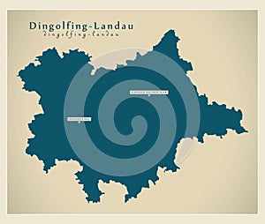 Modern Map - Dingolfing-Landau county of Bavaria DE