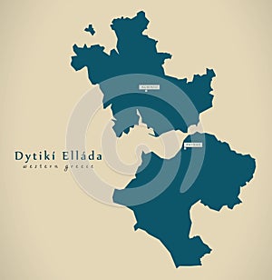 Modern Map - Dytiki Ellada Greece GR