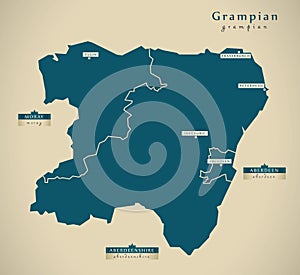 Modern Map - Grampian UK Scotland