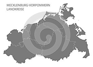 Modern Map - Mecklenburg Western Pomerania map with counties gray