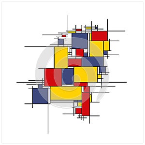 Modern map of the Netherlands in colorful Piet Mondrian style with areas of red, yellow and blue photo