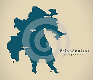 Modern Map - Peloponnisos Greece GR