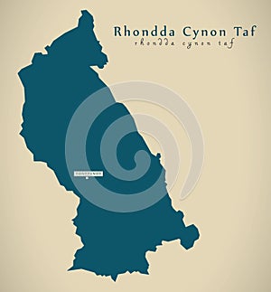 Modern Map - Rhondda Cynon Taf Wales UK