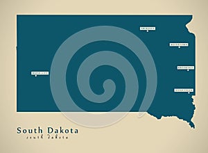 Modern Map - South Dakota USA illustration silhouette